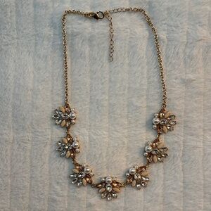 Gold Floral Pearl Statement Necklace - Women Jewelry